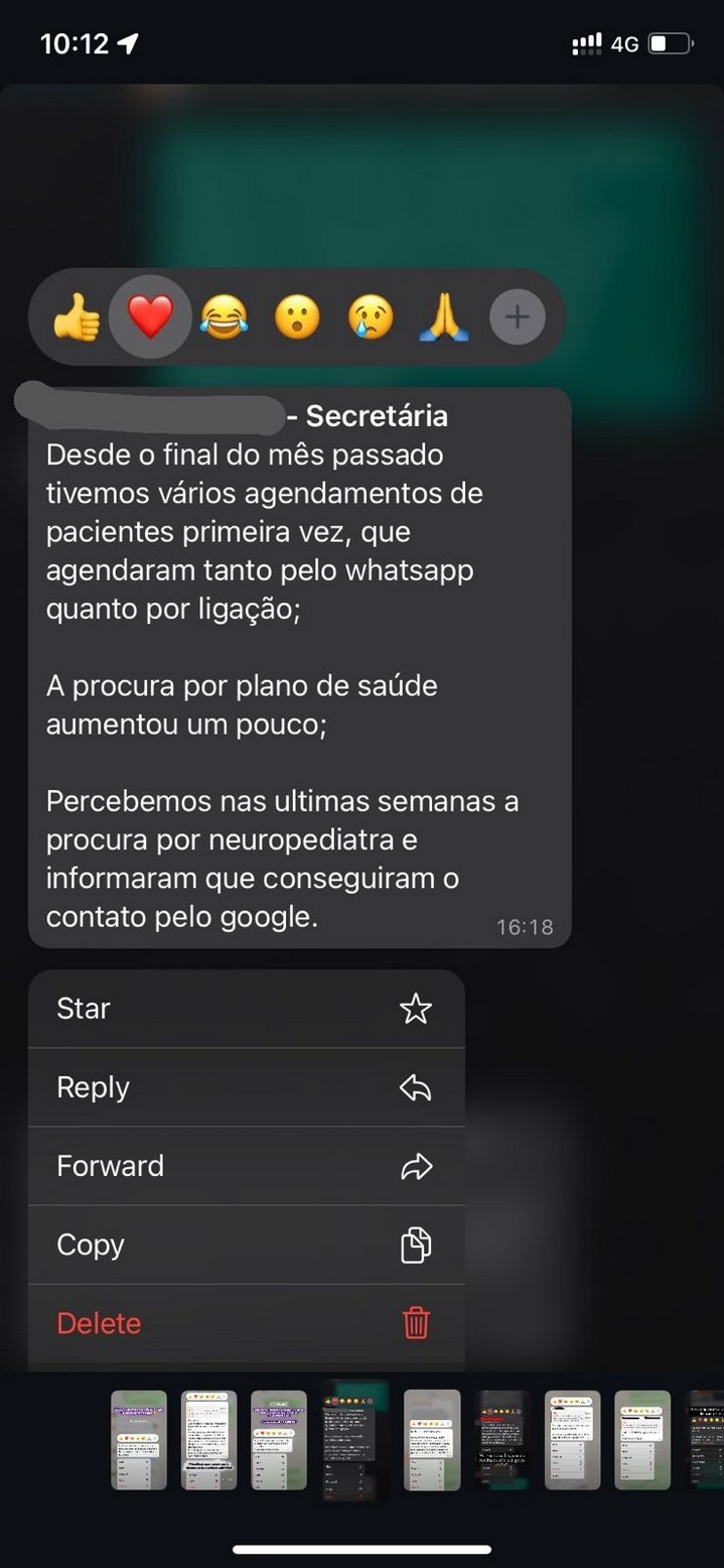 Print de conversa: equipe relata contato encontrado pelo Google