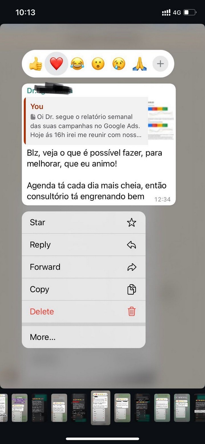 Print de conversa: cliente relata agenda cada dia mais cheia