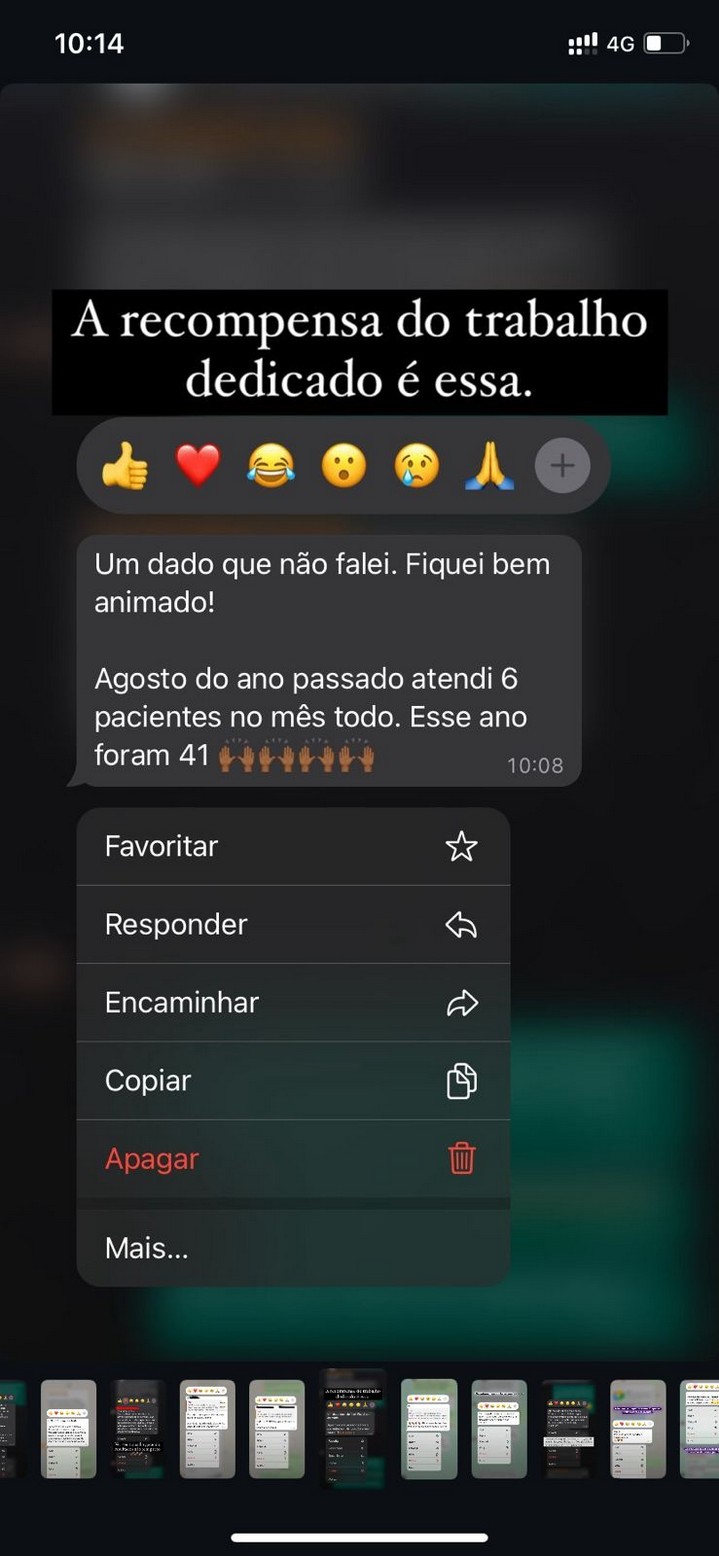 Print de conversa: cliente relata evolução de 6 para 41 pacientes