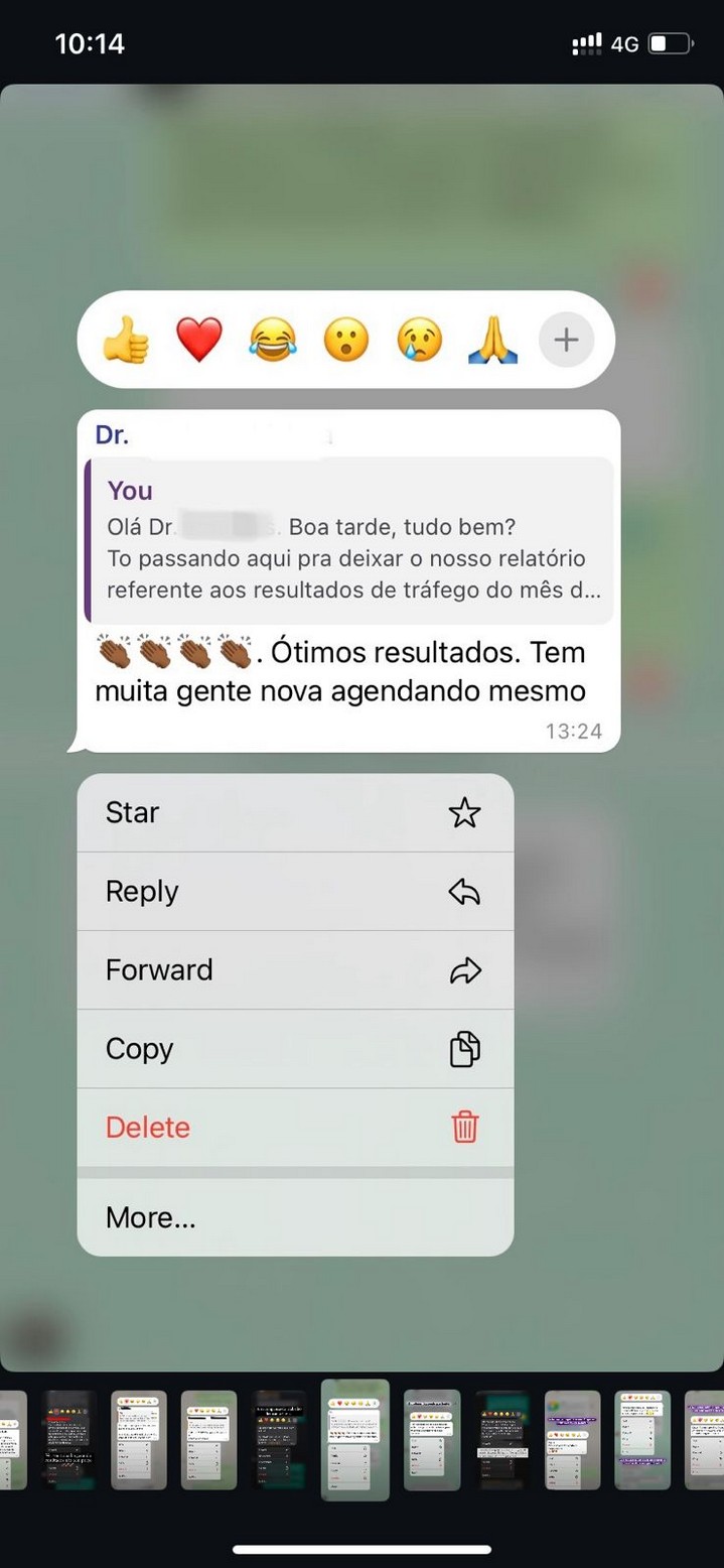 Print de conversa: cliente relata muita gente nova agendando
