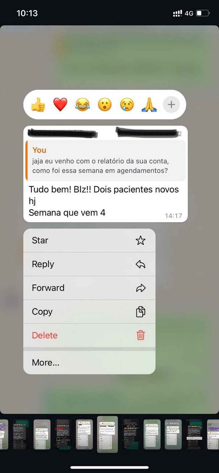 Print de conversa: cliente relata novos pacientes na semana